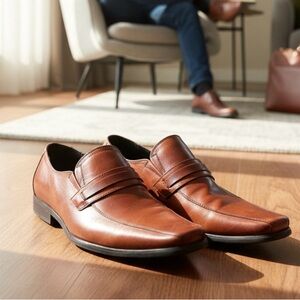 Call It Spring Tan Leather Slip-On Loafers size 10.5 brown